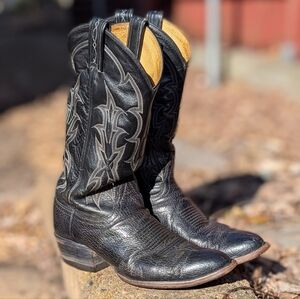 Vintage Tony Lama Black Bullhide Leather Western Boot Men's Size 8.5B Rare